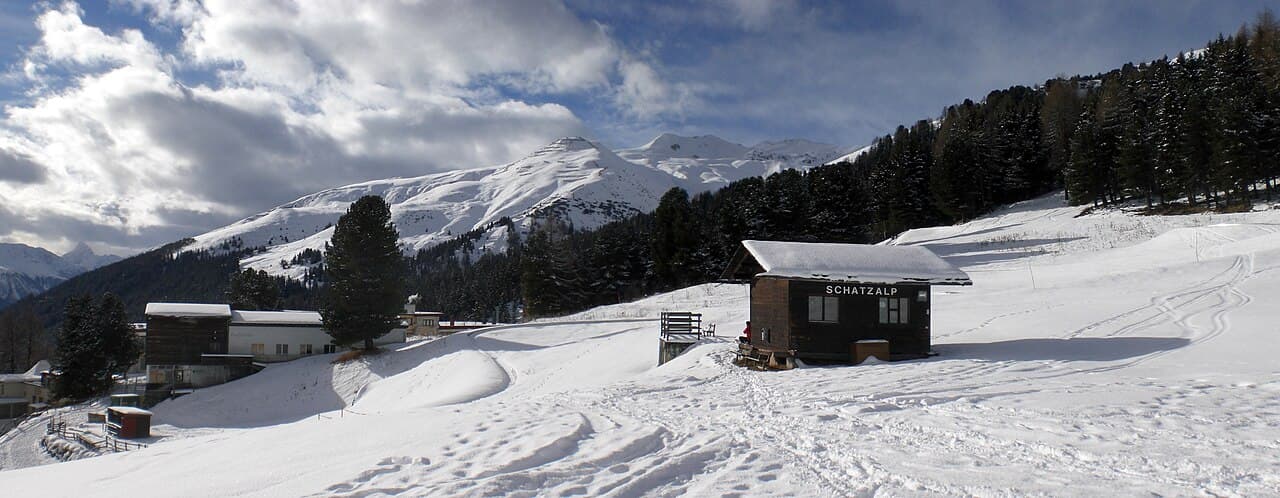 Snow-covered slopes above Davos in the Swiss Alps